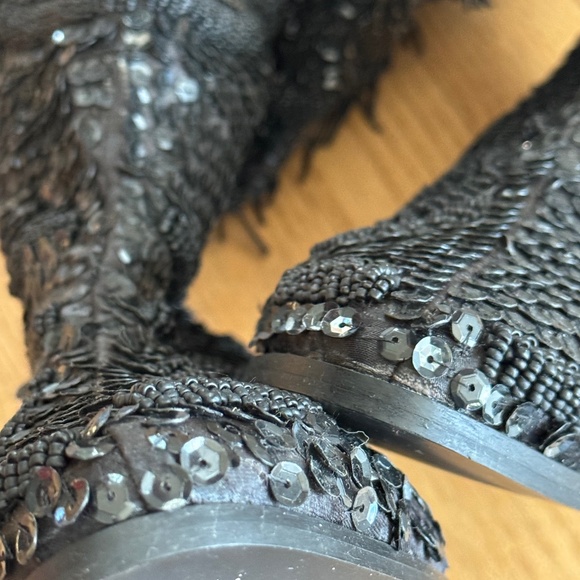 FREE PEOPLE DISCO PARTY Black Beads And Sequins Stacked Heel Boots - 9 US/39 EU - Picture 7 of 7